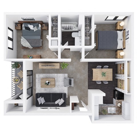 Floor plan for 2 beds, 1 bath, 823 sqft